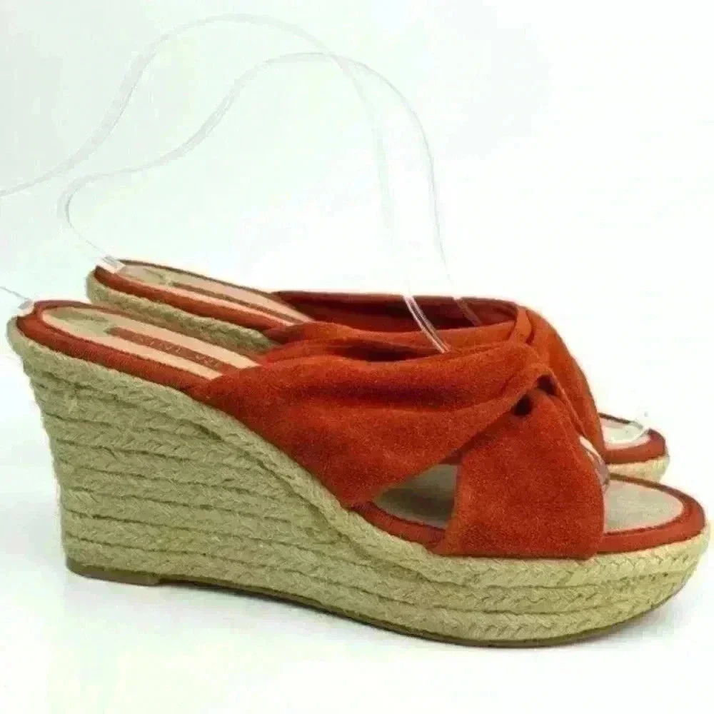 Nine west sandals sz 8 Wntgnitiontj burnt orange suede wedge espadrilles